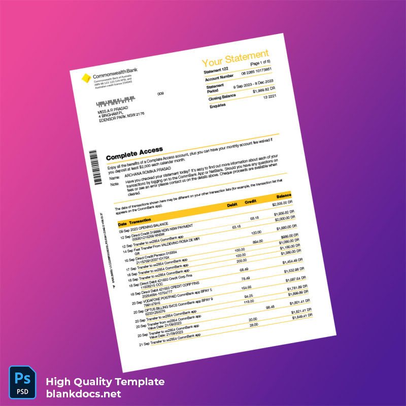 Australia Document Type Template in Word and PDF formats