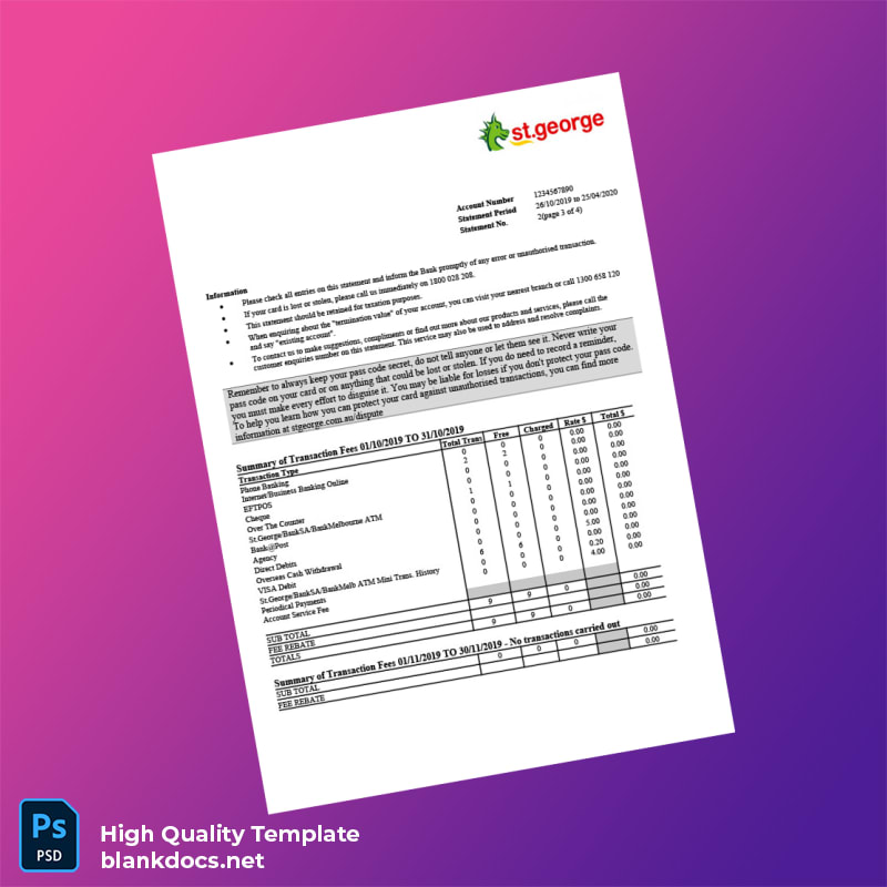 Australia St George Bank Statement Template in Word and PDF formats page 4