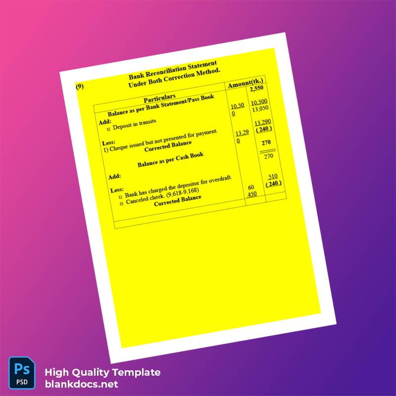 Bangladesh Bank Reconciliation Statement Template in Word and PDF formats page 2