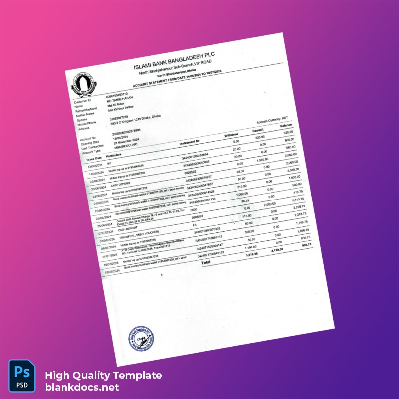 Bangladesh Document Type Template in Word and PDF formats