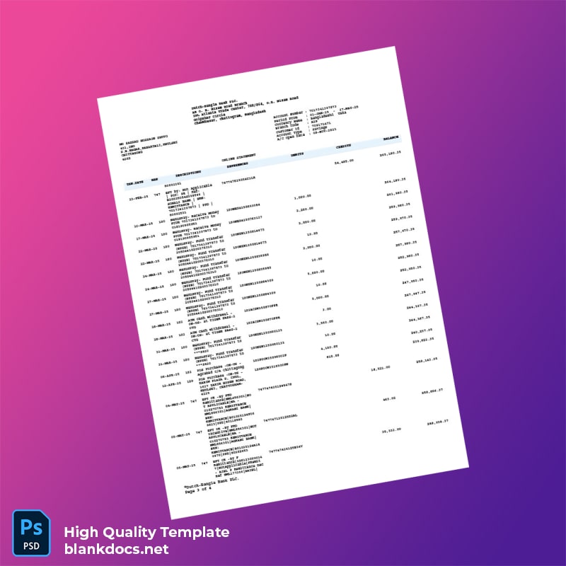 Bangladesh Dutch-Bangla Bank Bank Statement Template in Word and PDF formats page 3