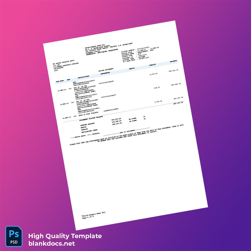 Bangladesh Dutch-Bangla Bank Bank Statement Template in Word and PDF formats page 4