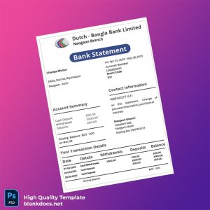 Bangladesh Dutch-Bangla Bank Statement Template in Word and PDF formats