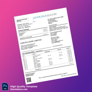 Bangladesh Jamuna Bank Bank Statement Template in Word and PDF formats