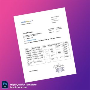 Bangladesh Janata Bank Savings Account Statement Template in Word and PDF formats