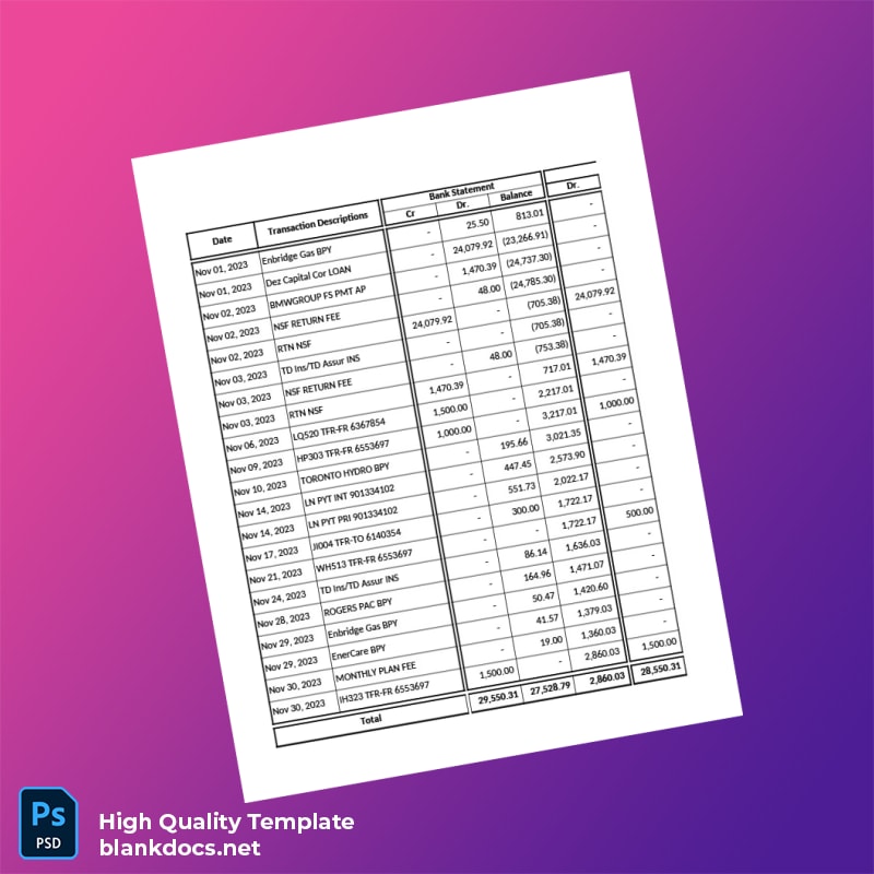 Bank Reconciliation Template in Word and PDF formats page 3