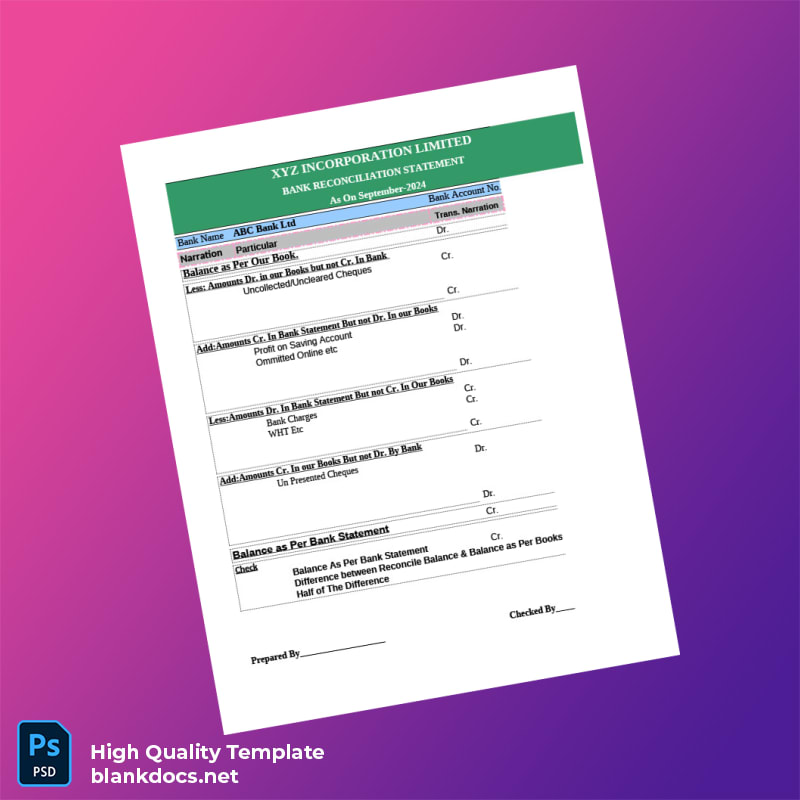 Bank Reconciliation Template in Word and PDF formats page 6