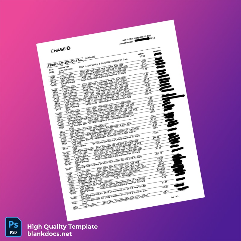 Bank Statement 2 Template in Word and PDF formats page 2