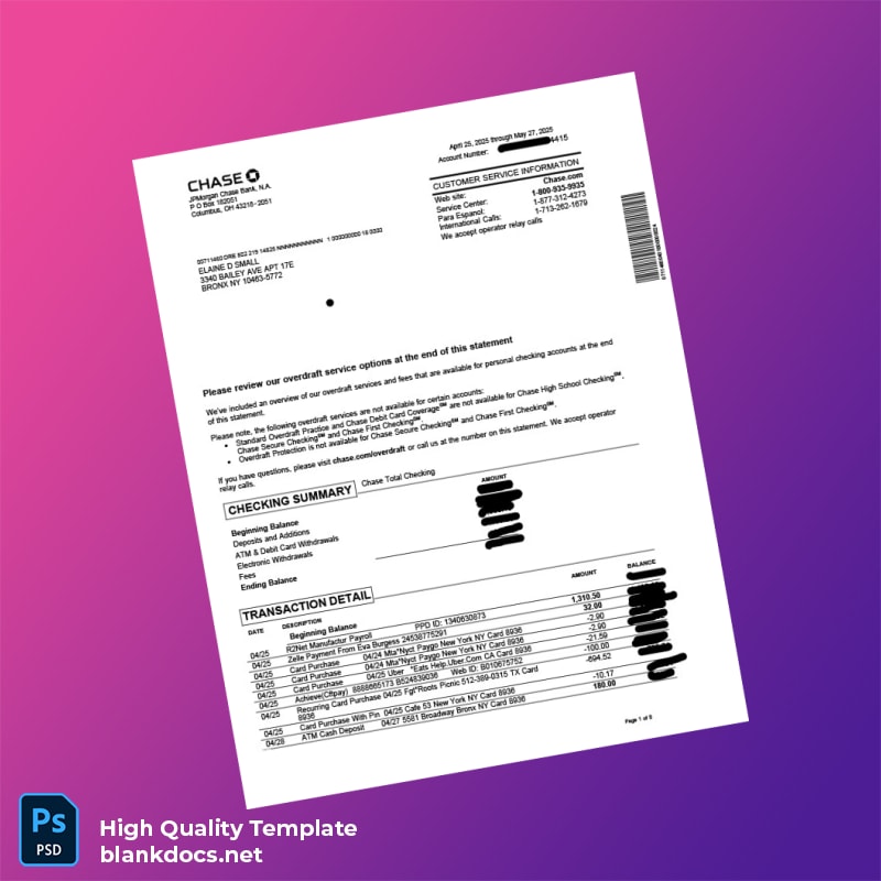 Bank Statement 2 Template in Word and PDF formats