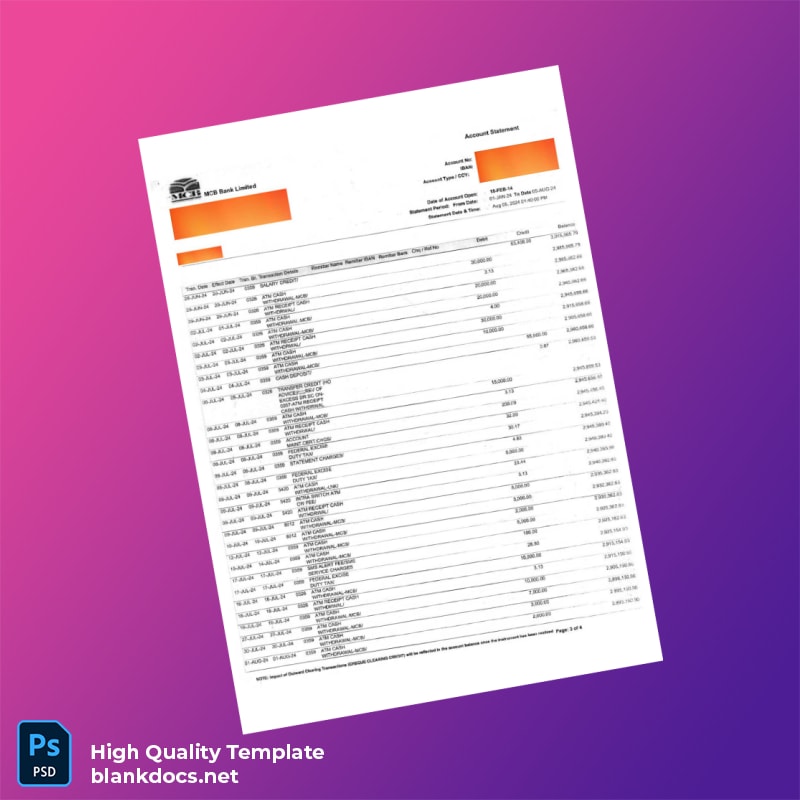 Bank Statement Sample - B Template in Word and PDF formats page 4