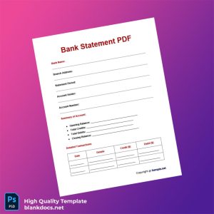 Bank Statement Template in Word and PDF formats