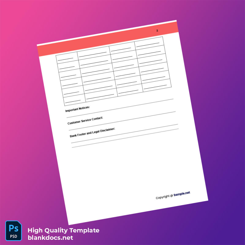Bank Statement Template in Word and PDF formats page 2