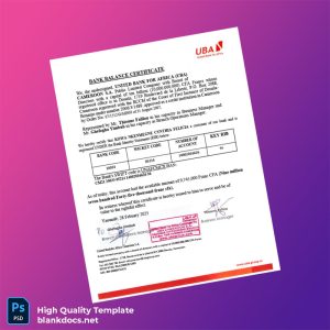 Cameroon United Bank for Africa Bank Statement Template in Word and PDF formats