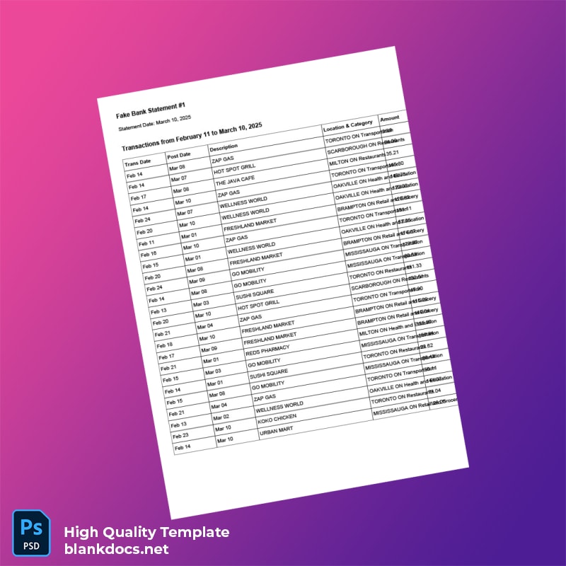 Canada Document Type Template in Word and PDF formats