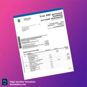 Canada RBC Bank Statement Template in Word and PDF formats