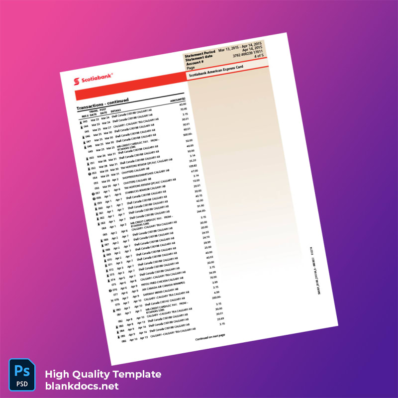 Canada Scotiabank Credit Card Statement Template in Word and PDF formats page 4