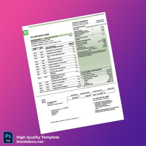 Canada TD Bank Credit Card Statement Template in Word and PDF formats