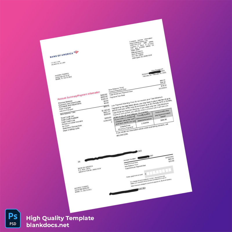 Empty Bank Statement Template in Word and PDF formats