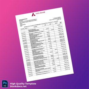 India Axis Bank Account Statement Template in Word and PDF formats