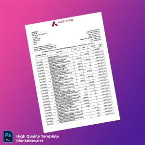 India Axis Bank Account Statement Template in Word and PDF formats