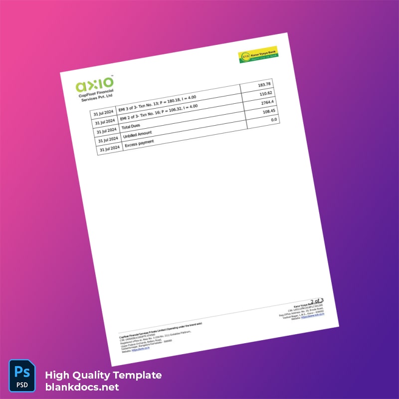 India CapFloat Bill Statement Template in Word and PDF formats page 2