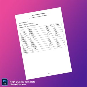 India Jio Payments Bank Statement Template in Word and PDF formats