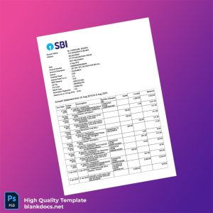 India SBI Bank Statement Template in Word and PDF formats
