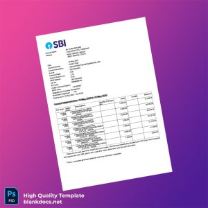 India SBIN Bank Statement Template in Word and PDF formats