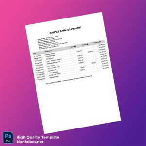 India SNBK Bank Statement Template in Word and PDF formats