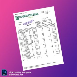 Kenya Co-operative Bank Statement Template in Word and PDF formats