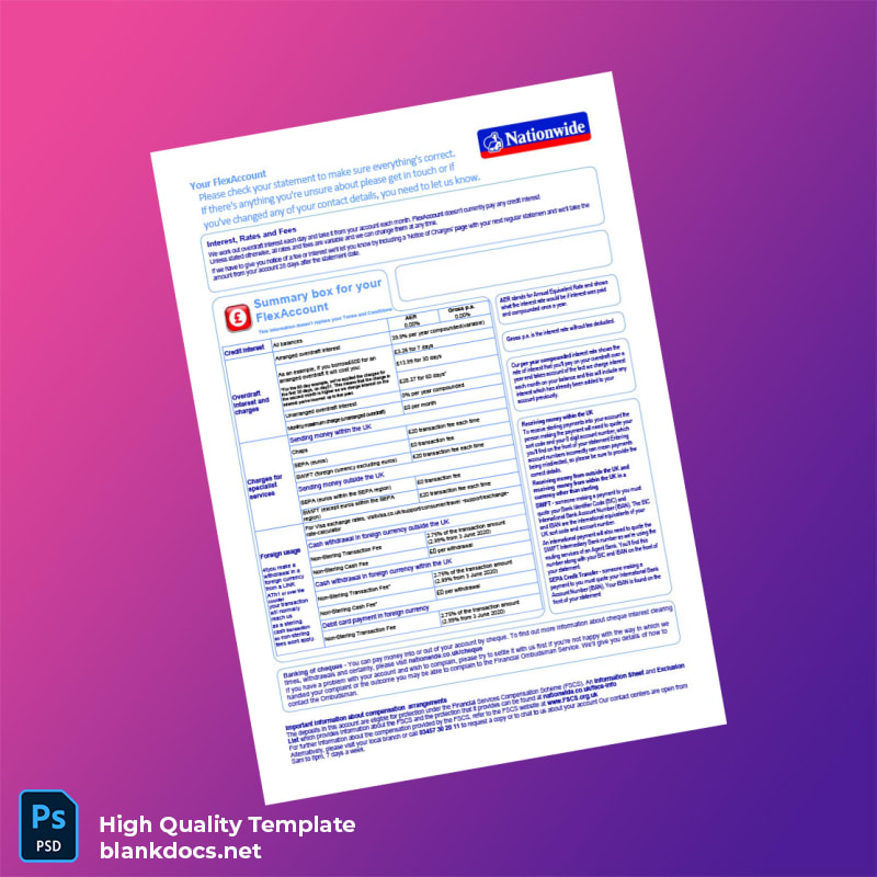 Malta NBS Bank Statement Template in Word and PDF formats page 2