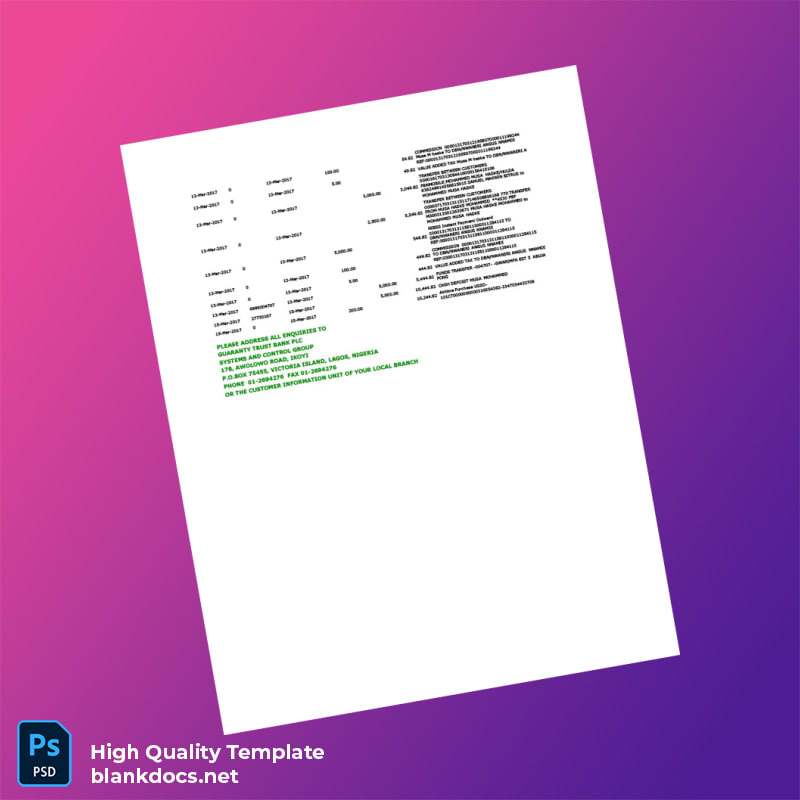 Nigeria Guaranty Trust Bank Bank Statement Template in Word and PDF formats page 2