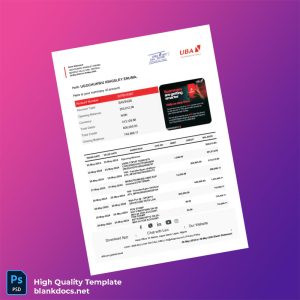 Nigeria UBA Bank Statement Template in Word and PDF formats
