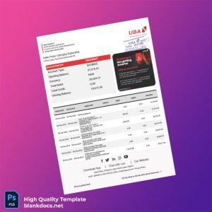 Nigeria UBA Group Bank Statement Template in Word and PDF formats