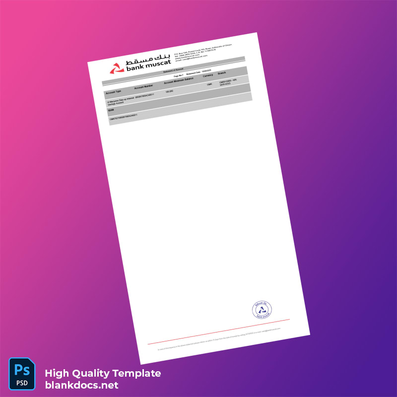 Oman Muscat Bank Statement Template in Word and PDF formats page 7
