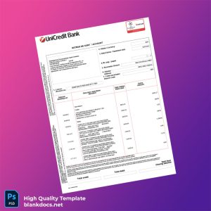 Romania Unicredit Bank Account Statement Template in Word and PDF formats