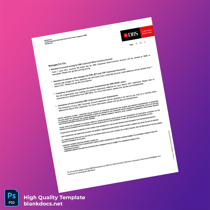 Singapore DBS Account Statement Template in Word and PDF formats page 5