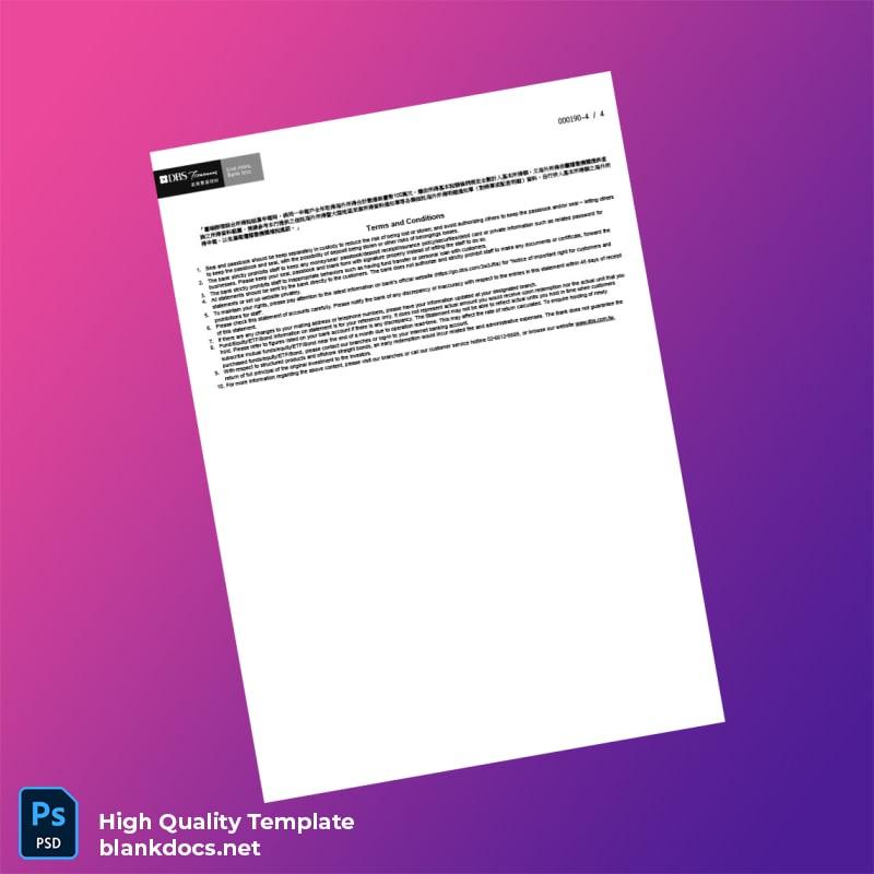 Taiwan DBS Bank Statement Template in Word and PDF formats page 4