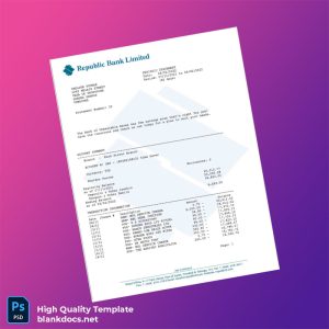 Trinidad and Tobago Republic Bank Statement Template in Word and PDF formats