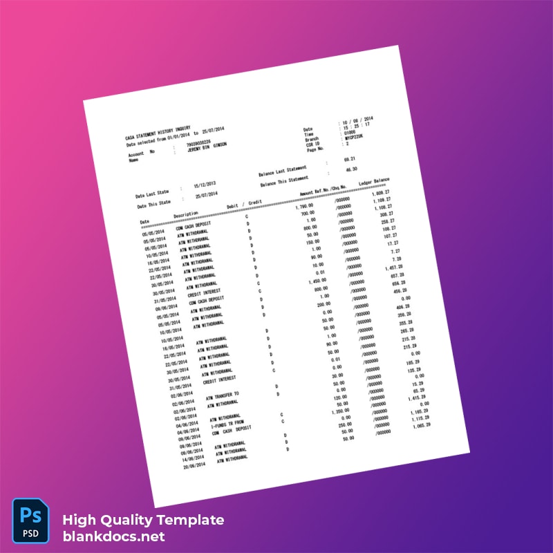 UK Bank Statement Sample Template in Word and PDF formats page 2