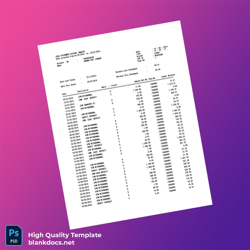 UK Bank Statement Sample Template in Word and PDF formats