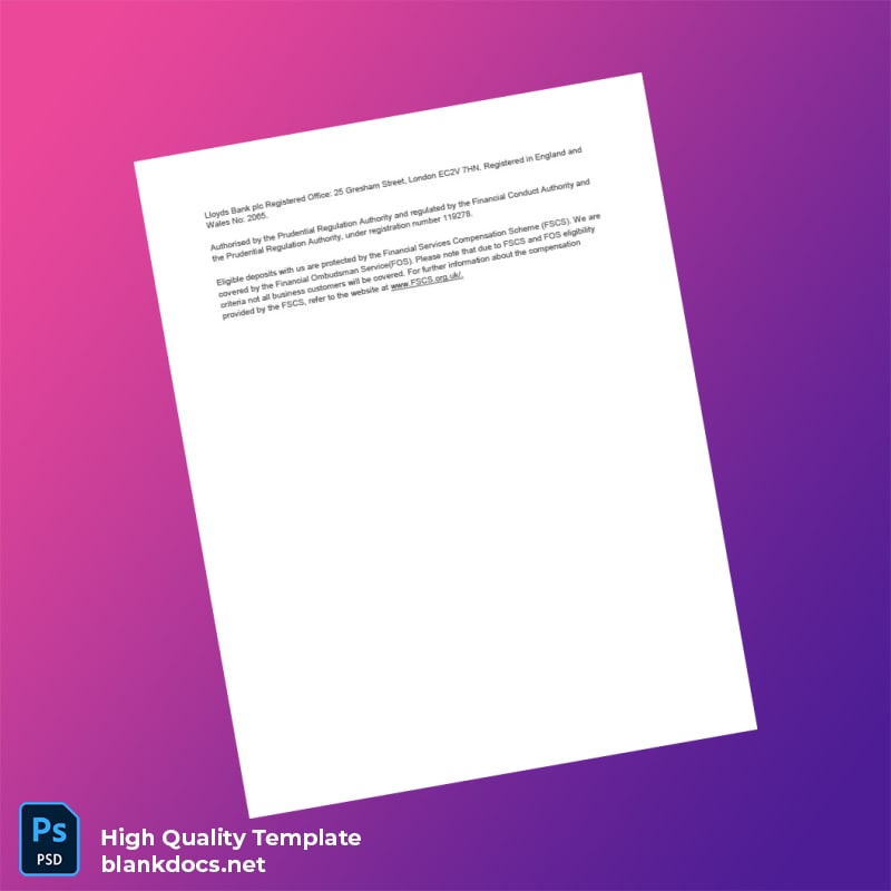 UK Lloyds Bank Bank Statement Template in Word and PDF formats page 2