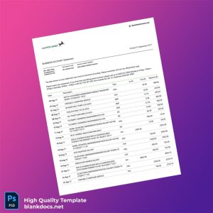 UK Lloyds Bank Business Account Statement Template in Word and PDF formats