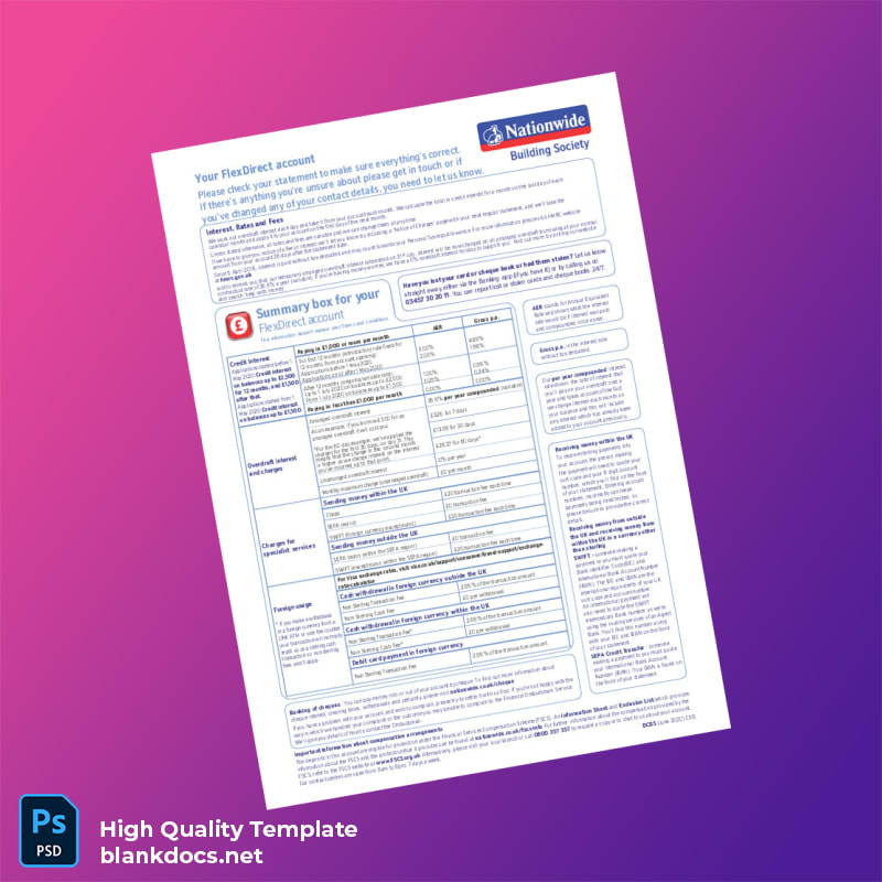 UK Nationwide Bank Statement Template in Word and PDF formats page 3