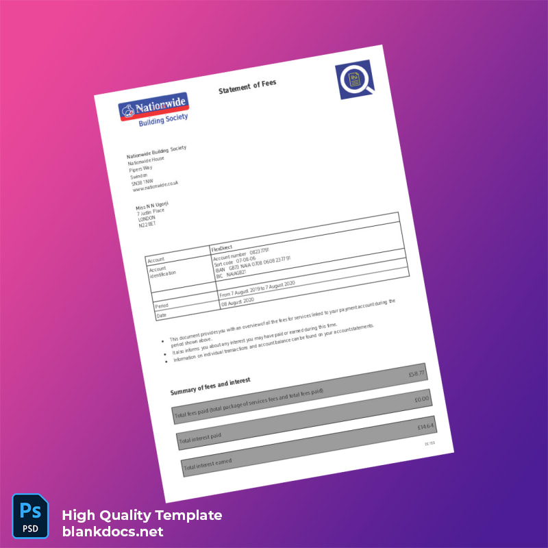 UK Nationwide Bank Statement Template in Word and PDF formats page 5