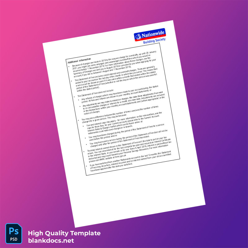UK Nationwide Bank Statement Template in Word and PDF formats page 7