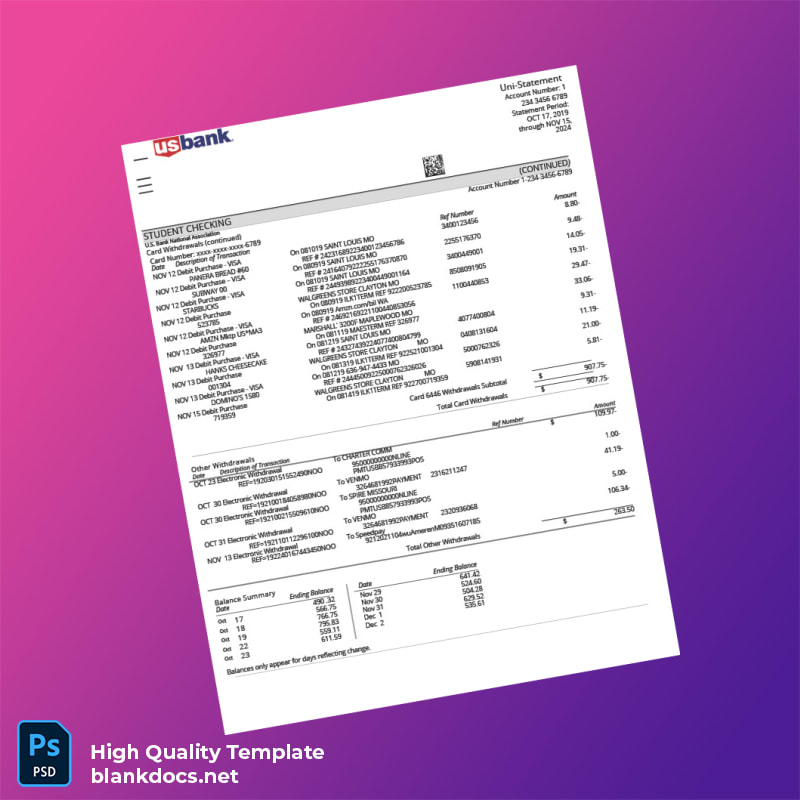 US US Bank Statement Template in Word and PDF formats page 4