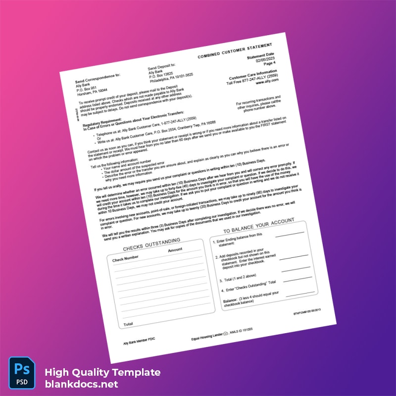 USA Ally Bank Statement Template in Word and PDF formats page 4