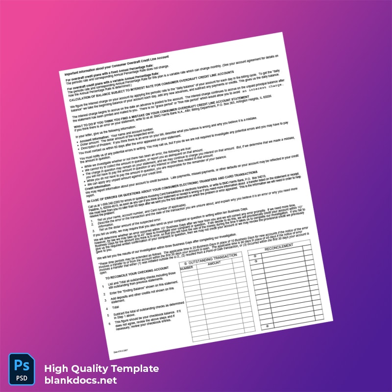 USA BMO Harris Bank Statement Template in Word and PDF formats page 3