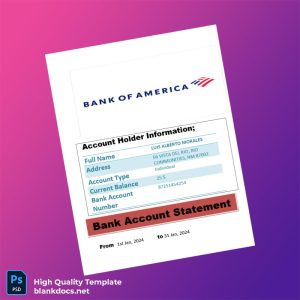 USA Bank of America Bank Account Statement Template in Word and PDF formats